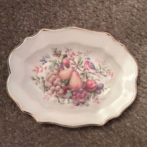 Elegant Floral and Bird Design Oval Plate